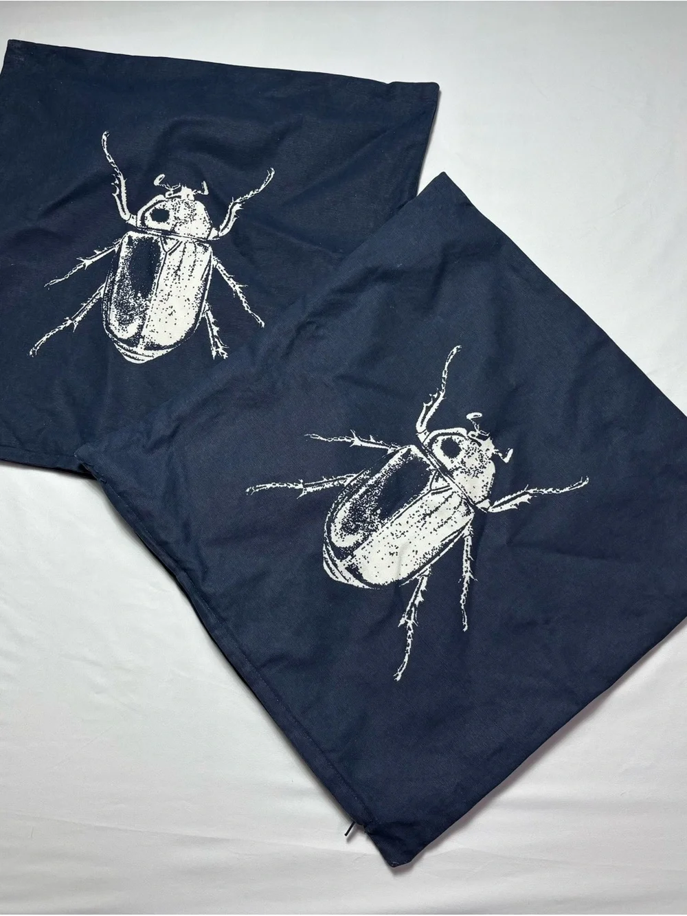 IKEA Navy Pillow Covers with White Beetle Accent - Set of 2